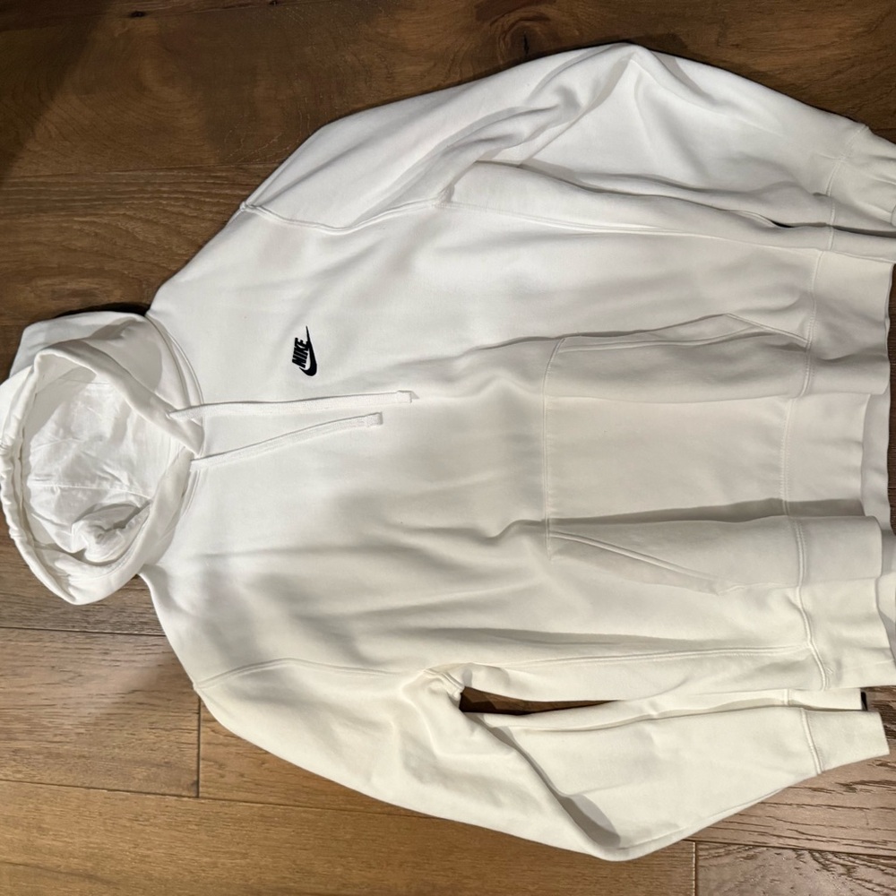 Nike White Hoodie with Black Swoosh Logo